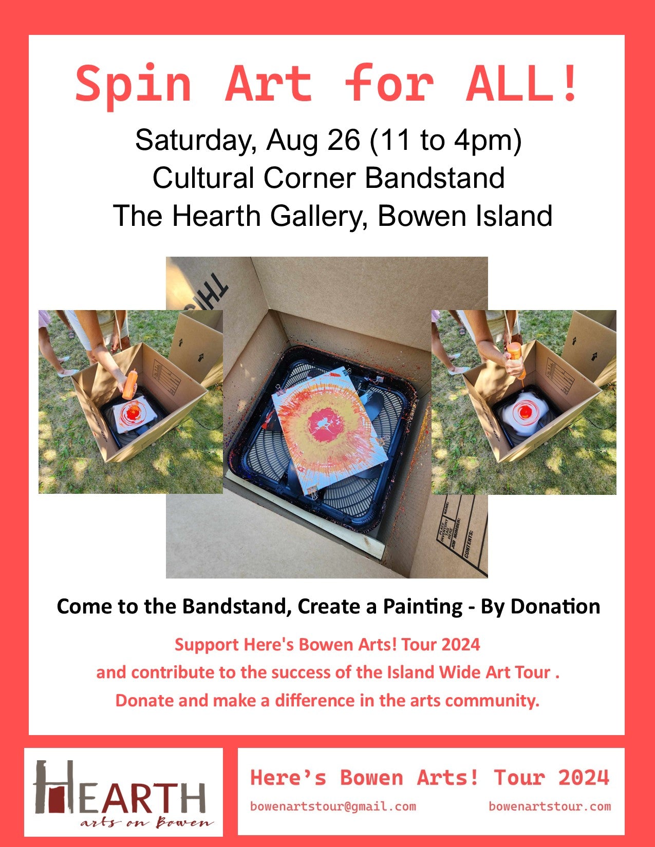 Spin Art for All, Sat, Aug 26th (11-4pm) at the Cultural Corner Bandstand - at the Hearth Gallery